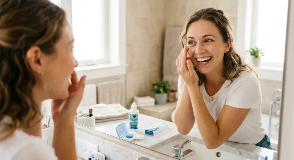 frau mit kontaktlinse 863879